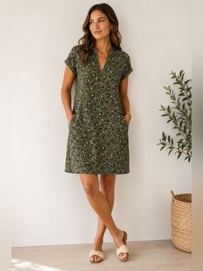 Brooke Wright Nancy Linen Leopard Dress Size Small
